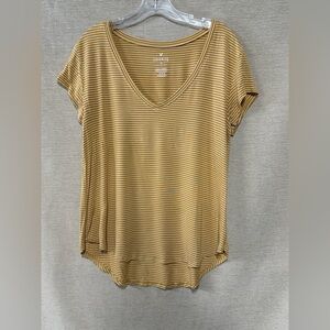 American Eagle Women's Favorite Short Sleeve Yellow Striped Tee, Medium